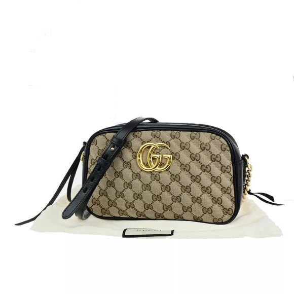 GUCCI Marmont GG Pattern Chain Shoulder Bag Canvas Leather - Picture 1 of 16